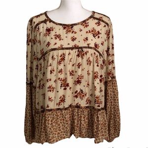 American Eagle floral boho peasant top shirt XXL
